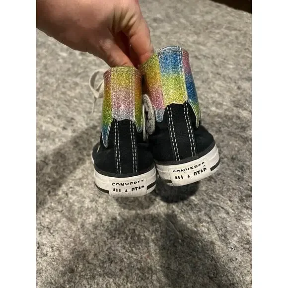 Converse All-Star Kids Size 1 Glitter Rainbow Shoes Sneakers - Picture 4 of 7